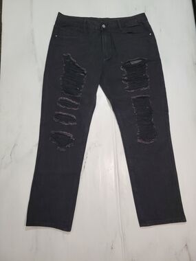 Men's Black Relaxed Fit Ripped Jeans